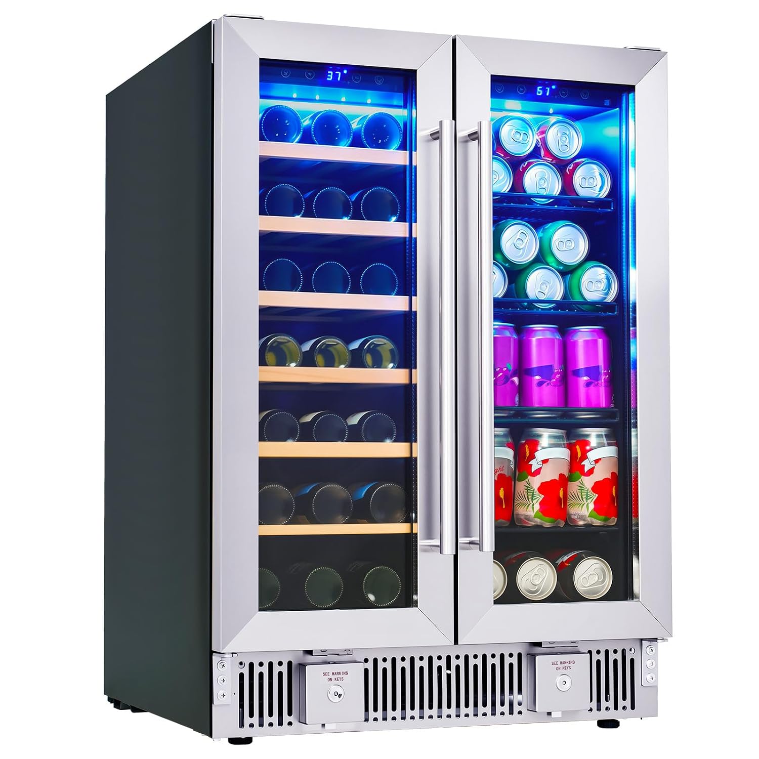 Wine And Beer Undercounter Fridge - Beverage Refrigerator, 24-Inch Dual Zone Wine