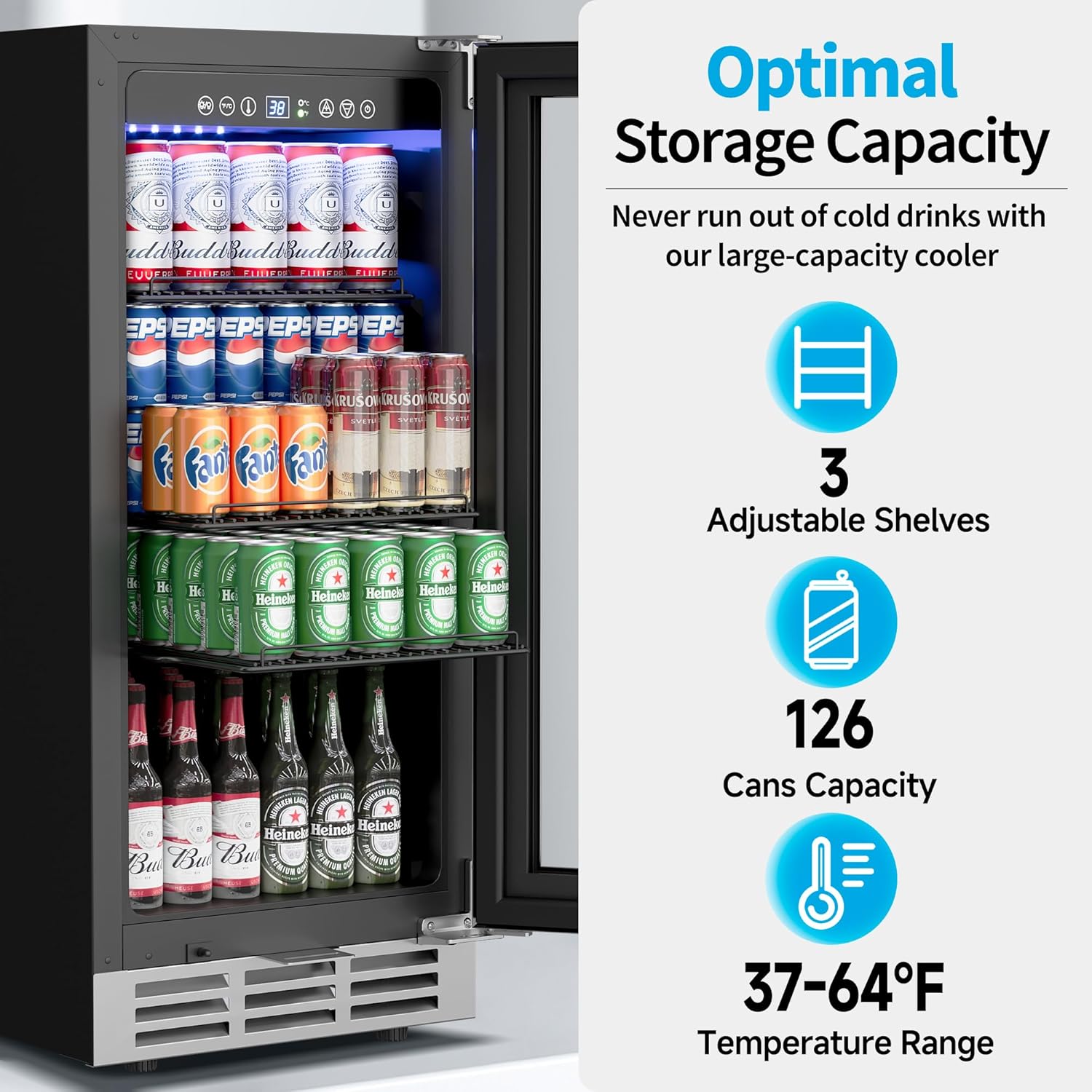 Wine And Beer Undercounter Fridge - 15 Inch Under Counter Beverage Refrigerator